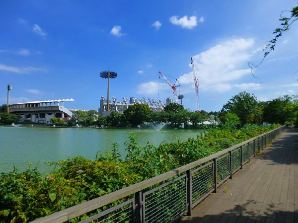 等々力緑地(Jリーグの試合も行われる競技場、野球場、博物館、美術館、図書館、釣り池、じゃぶじゃぶ池など多彩な施設が整備された市民憩いの場です。)