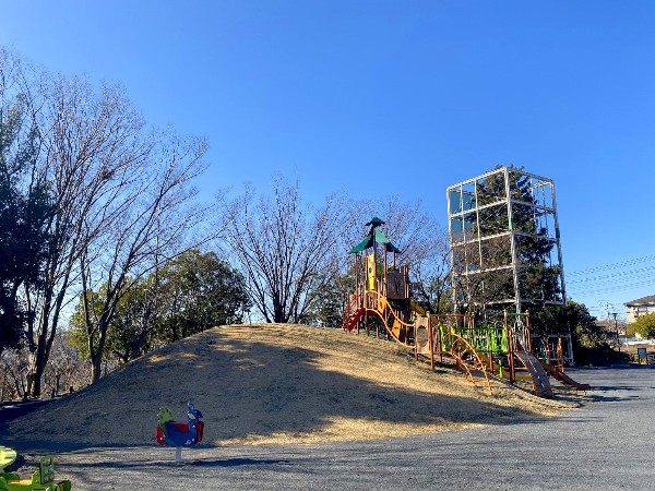 大場かやのき公園(樹齢600年ともいわれる「かやの木」がシンボルの穴場の公園です。園内には大きな複合遊具があります。)